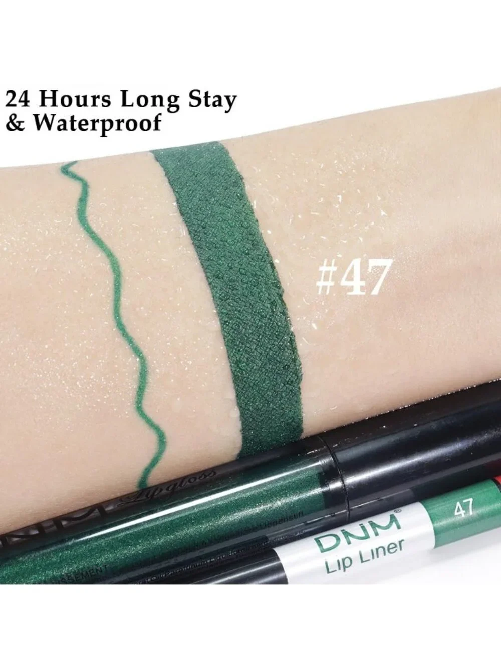 DNM 47# Emerald Green Shimmer 2Pcs Long-Lasting Matte Liquid Lipstick Lip Liner
